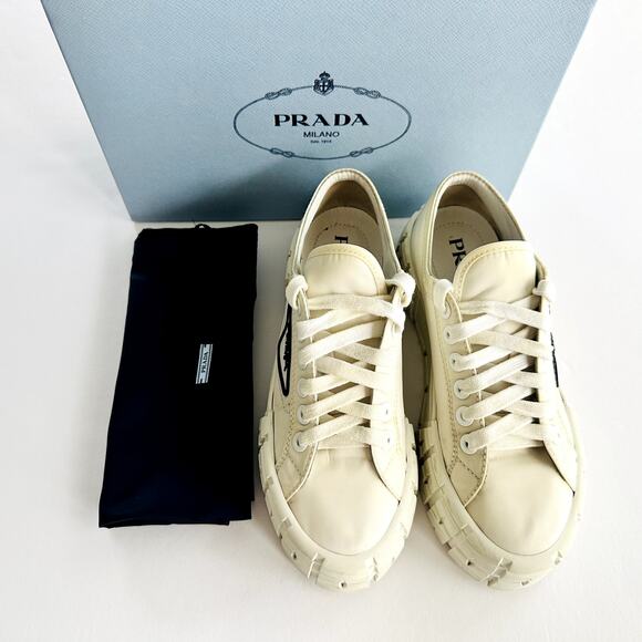 Prada Double Wheel Re-Nylon Trainer White Size 37.5 Platform Sneakers Fashion - Picture 12 of 16